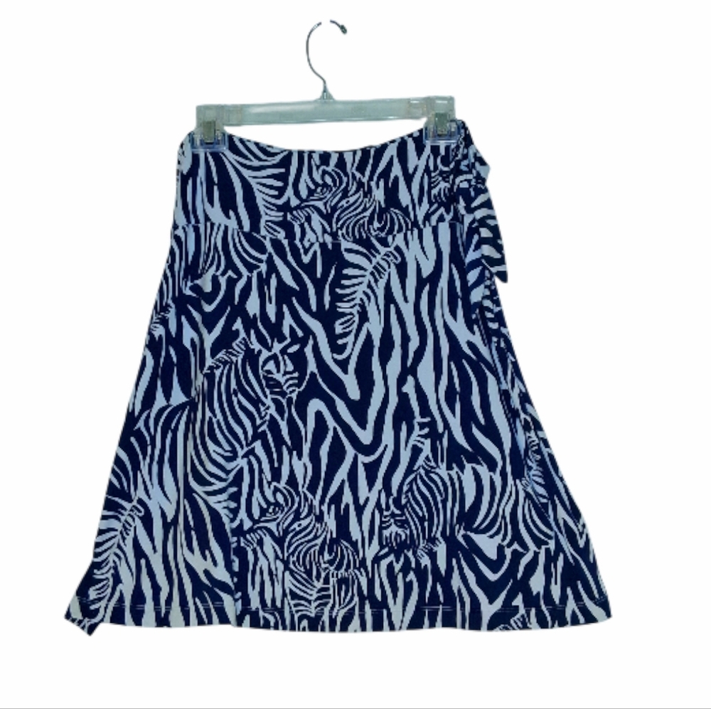Lilly Pulitzer Zebra Print Knit A-Line Skirt Women's Sz Small Navy Blue White